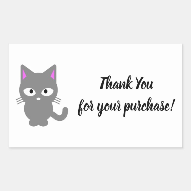 Customisable white Thank You sticker with gray cat (Front)