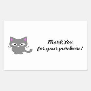 Customisable white Thank You sticker with gray cat