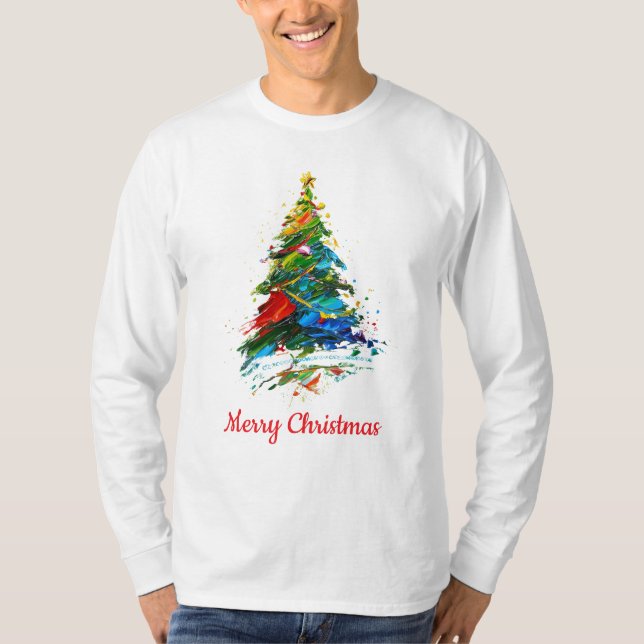 Customisable Xmas Tree Oil Painting Longsleeve T-Shirt (Front)