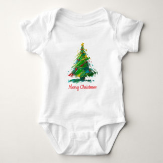 Customisable Xmas Tree Oil Painting Shortsleeve Baby Bodysuit