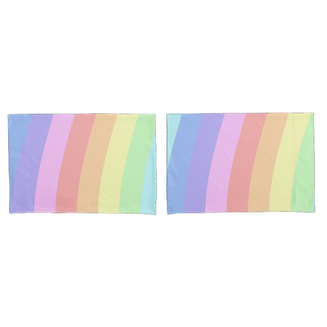 Customisble Girly Pastel Rainbow Wavy Stripes Pillow Case (Front-Set)