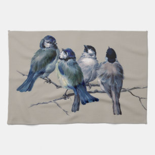 Customise lovely vintage art blue birds on branch towel