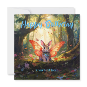 Customise Whimsical bunny forest Happy Birthday Card