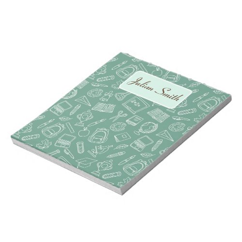 Customised back to school green pattern  notepad