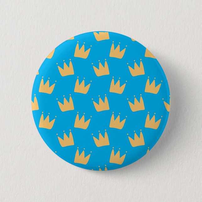 Customised blue yellow crown kids  button (Front)