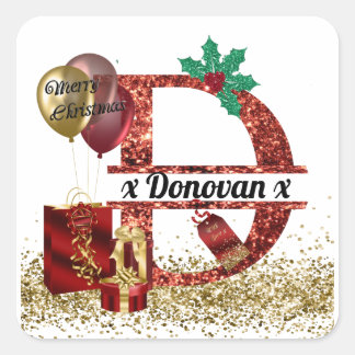 Customised Christmas Sticker, Gift Tag, Monogram D Square Sticker