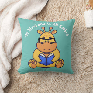 Customised Cute funny giraffe reading book Throw Pillow