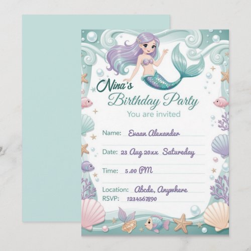 Customised Mermaid Birthday Party Invitation