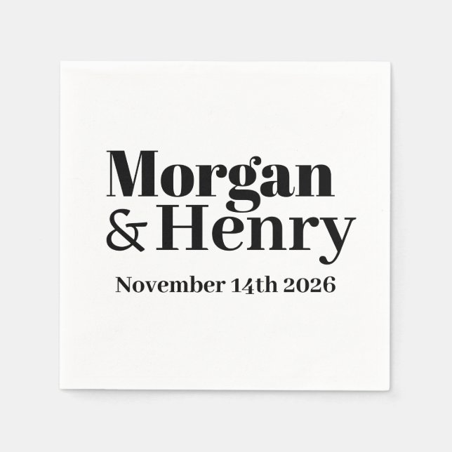 Customised Name Simple Modern Minimal Wedding  Napkins (Front)