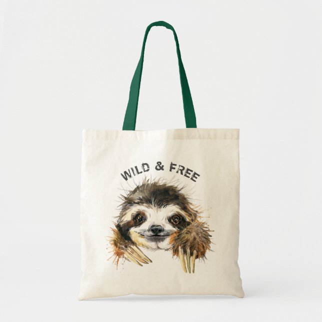 Customised Wild & Free Watercolor Sloth Tote Bag (Front)