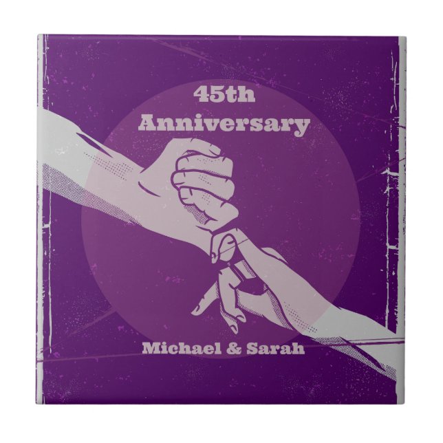 Customiz anniversary romantic couple holding hands ceramic tile (Front)