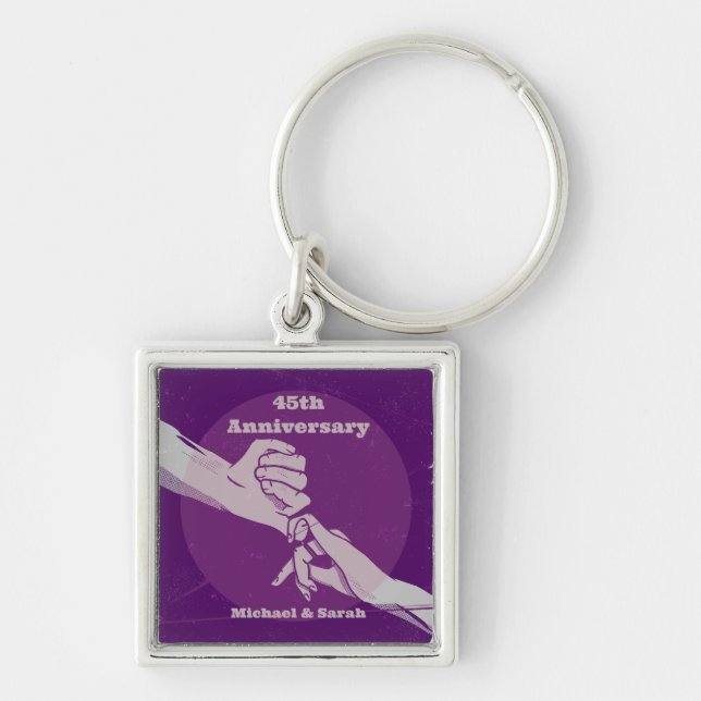 Customiz anniversary romantic couple holding hands keychain (Front)