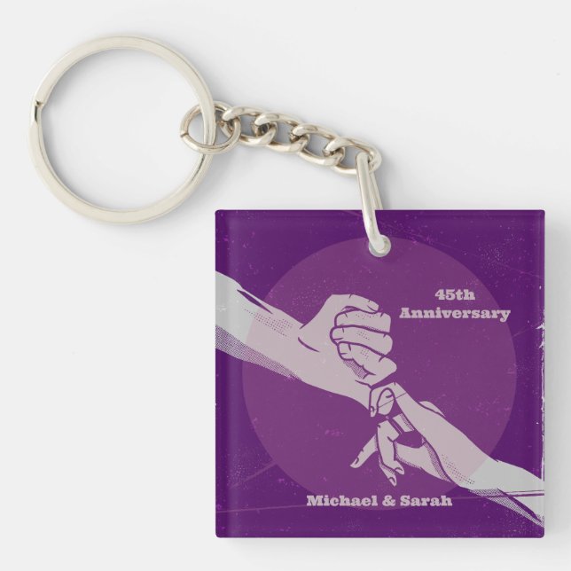 Customiz anniversary romantic couple holding hands keychain (Front)