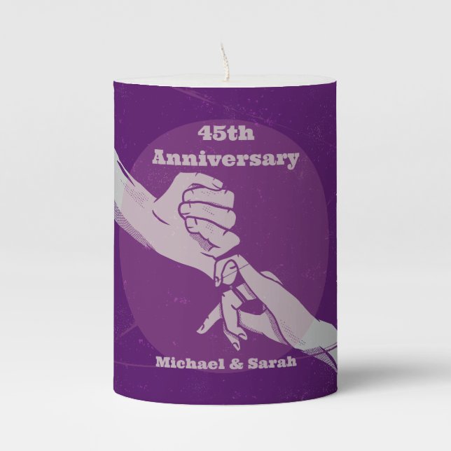 Customiz anniversary romantic couple holding hands pillar candle (Front)