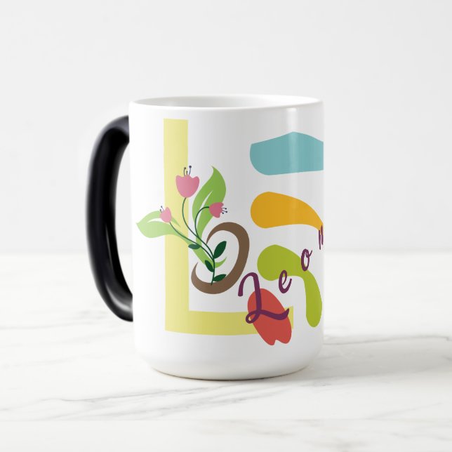 Customizabl Monogram Coffee Mug with Floral Design (Front Left)