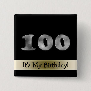 Customizable 100th Birthday Silver Number 100 Button