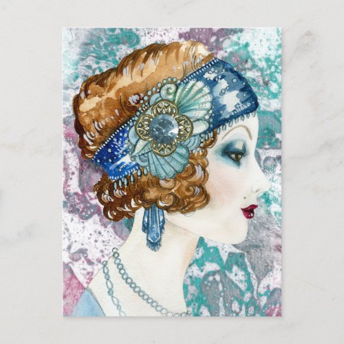 Customizable 1920âs Flapper Lady Invitation Card  Postcard