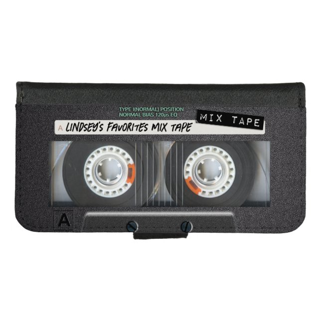 Customizable 1970's 1980's Retro Cassette Mix Tape iPhone Wallet Case (Front (Horizontal))