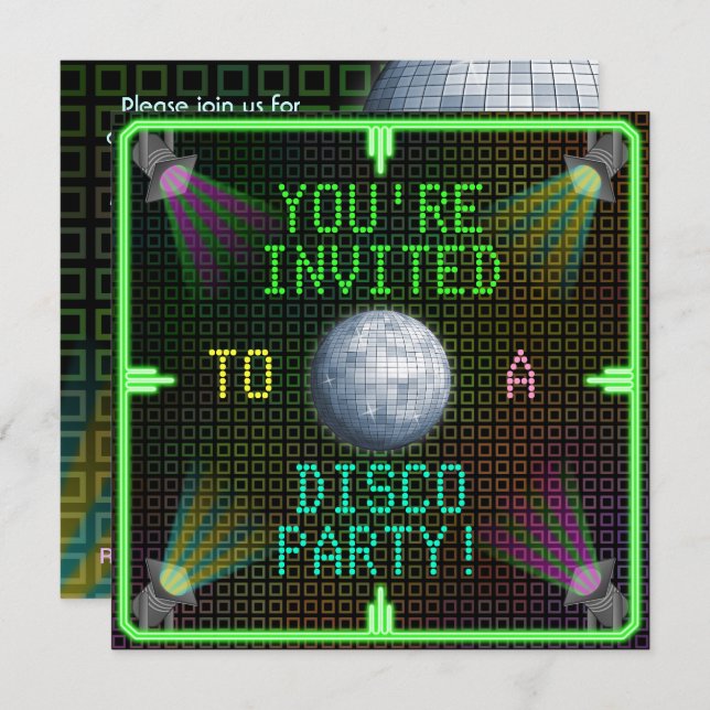 Customizable 1970's Disco Ball Party Invitation (Front/Back)