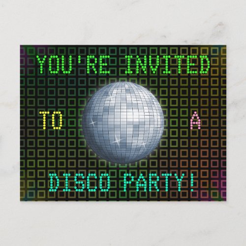 Customizable 1970s Disco Ball Party Invitation Postcard
