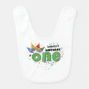 Customizable 1st Birthday Bib with Party Hats 
