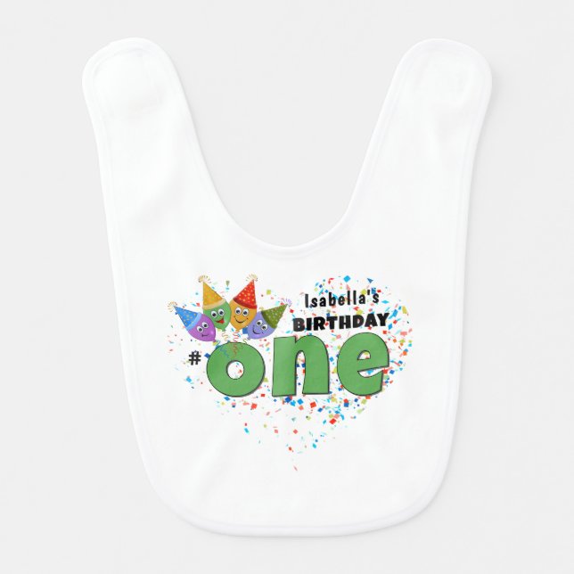 Customizable 1st Birthday Bib with Party Hats  (Front)
