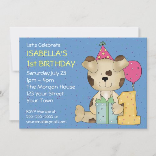 Customizable 1st Birthday Puppy Dog Custom Invitation