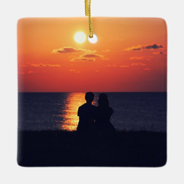 Customizable 2-sided Elegant Scrolls 2 Photo Ceramic Ornament (Front)