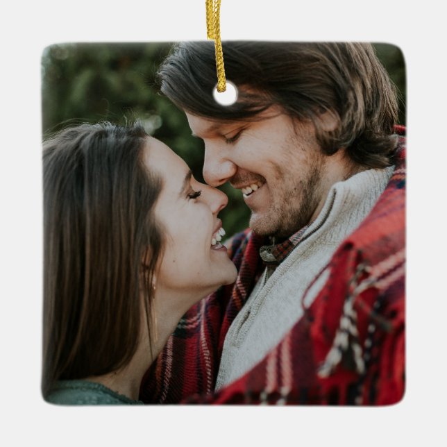 Customizable 2-sided Elegant Scrolls 2 Photo  Ceramic Ornament (Front)