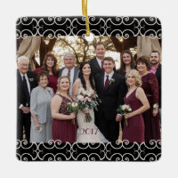 Customizable 2-sided Elegant Scrolls 2 Photo Ceramic Ornament