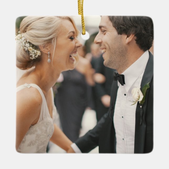 Customizable 2-sided Elegant Scrolls 2 Photo Ceramic Ornament (Front)