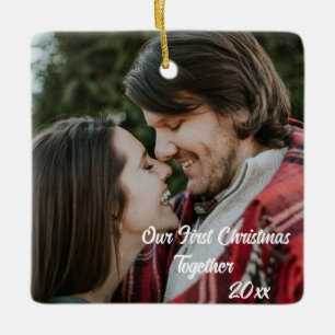 Customizable 2-sided Elegant Scrolls 2 Photo Ceramic Ornament