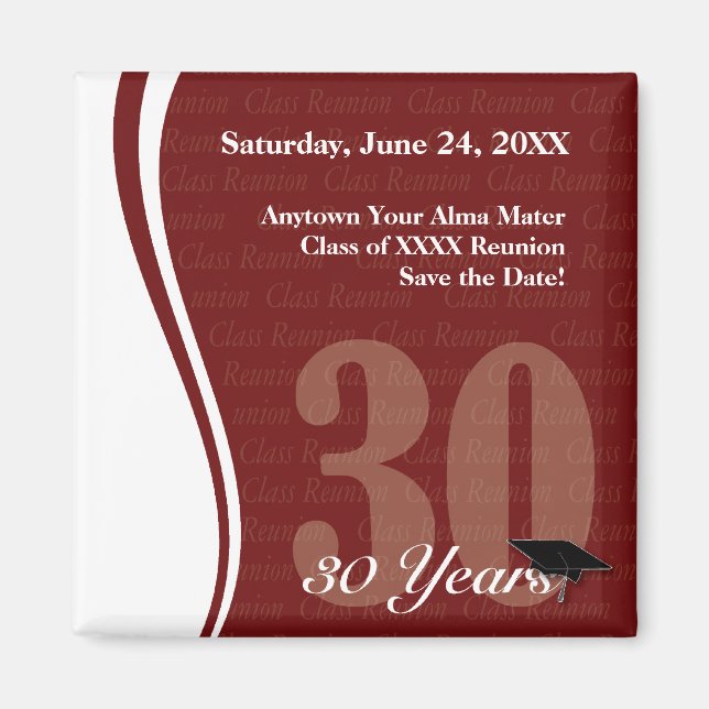 Customizable 30 Year Class Reunion Magnet (Front)