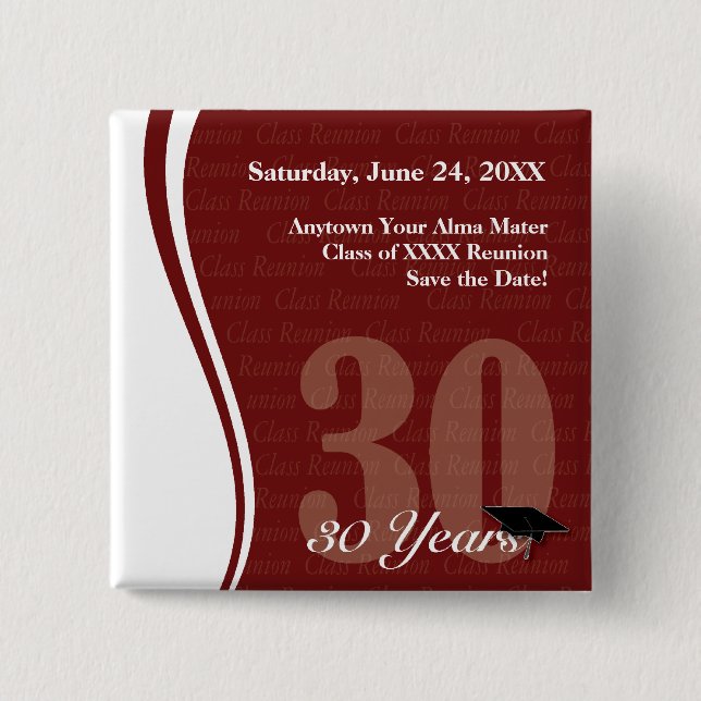 Customizable 30 Year Class Reunion Pin (Front)