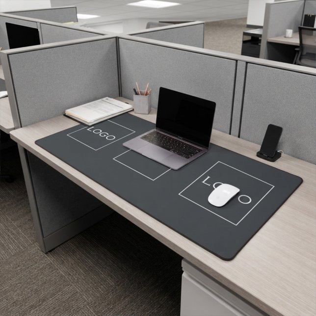 Customizable 3 Logos Charcoal Grey Office Desk Mat (Creator Uploaded)