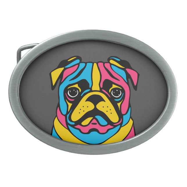 customizable 3 tone pug belt buckle (Front)