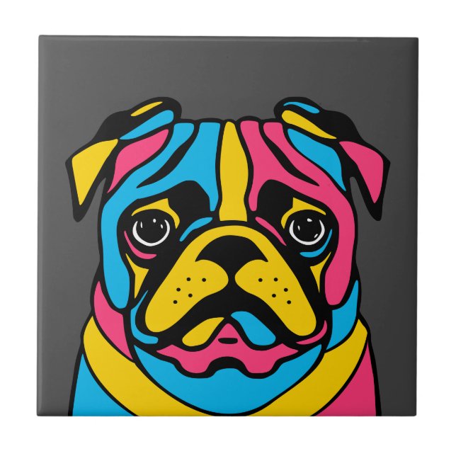 customizable 3 tone pug ceramic tile (Front)
