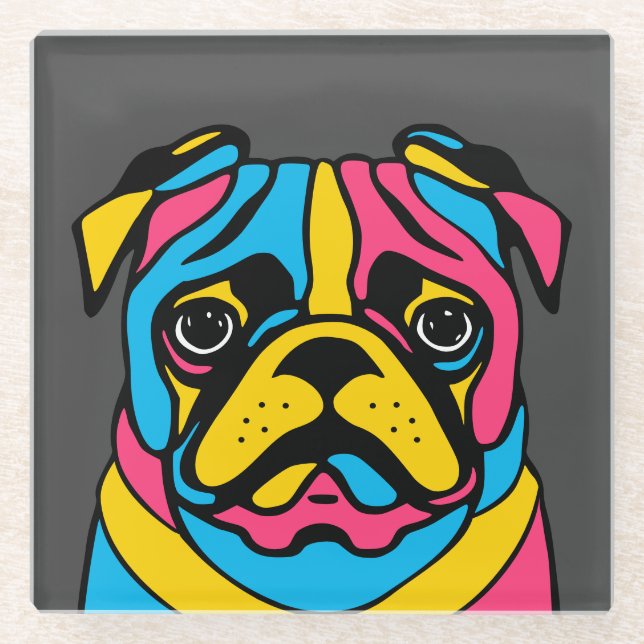 customizable 3 tone pug glass coaster (Front)