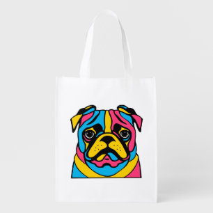 customizable 3 tone pug grocery bag