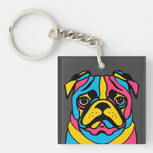 customizable 3 tone pug keychain (Front)