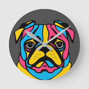 customizable 3 tone pug round clock