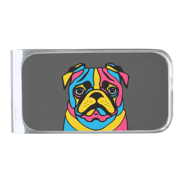 customizable 3 tone pug silver finish money clip (Front)