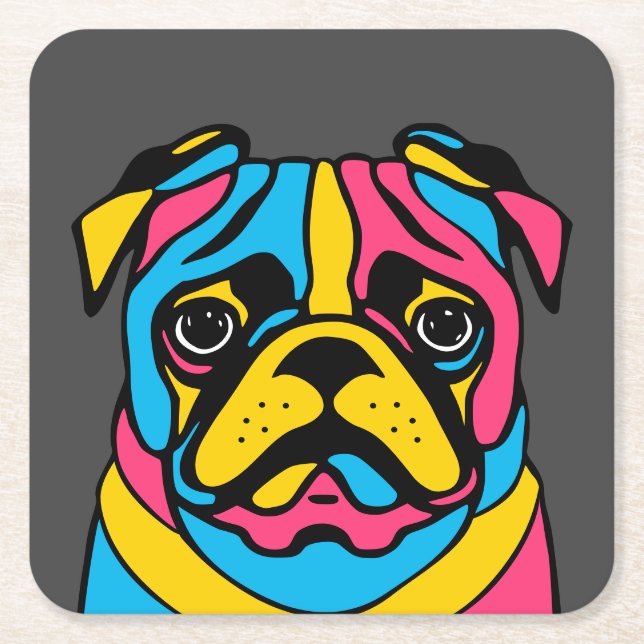 customizable 3 tone pug square paper coaster (Front)