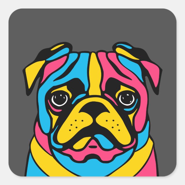 customizable 3 tone pug square sticker (Front)