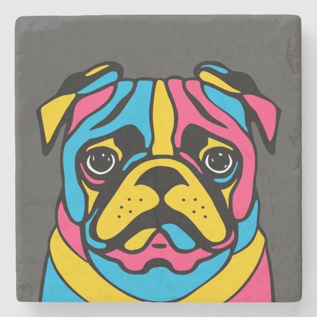 customizable 3 tone pug stone coaster (Front)