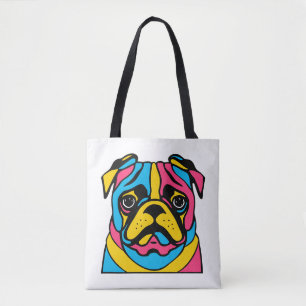 customizable 3 tone pug tote bag