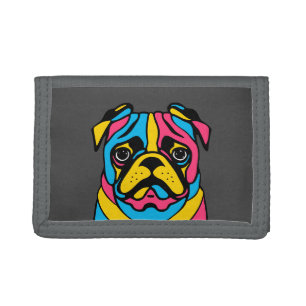 customizable 3 tone pug trifold wallet