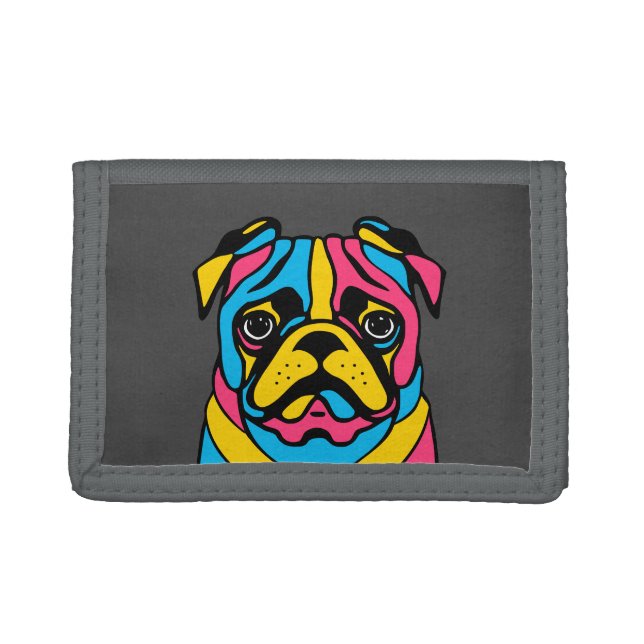 customizable 3 tone pug trifold wallet (Front)