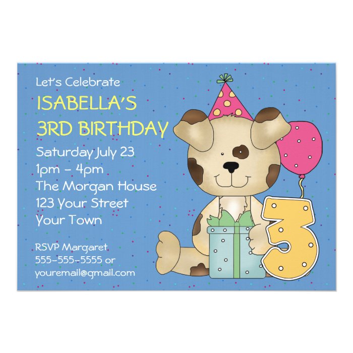 Customizable 3rd Birthday Puppy Dog Custom Invite