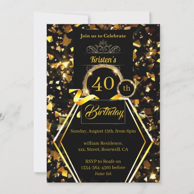 Customizable 40th Birthday Invitation (Front)